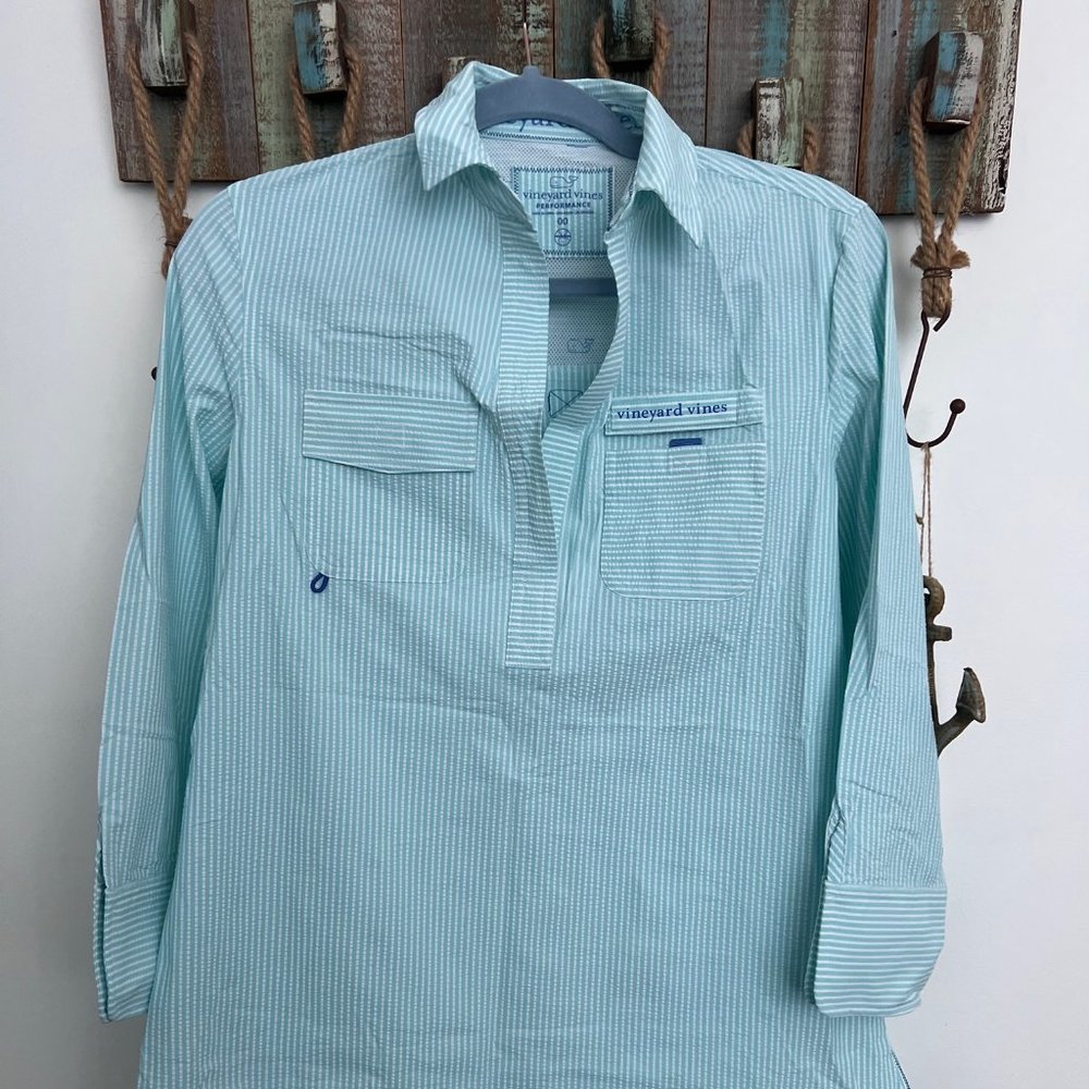 Vineyard Vines Seersucker Long Sleeve Cover-Up Shirtdress